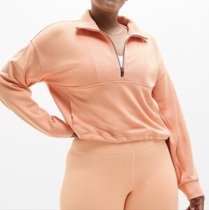 Athleta Seasoft Rib 1/4 Zip Popover In Papaya NWT